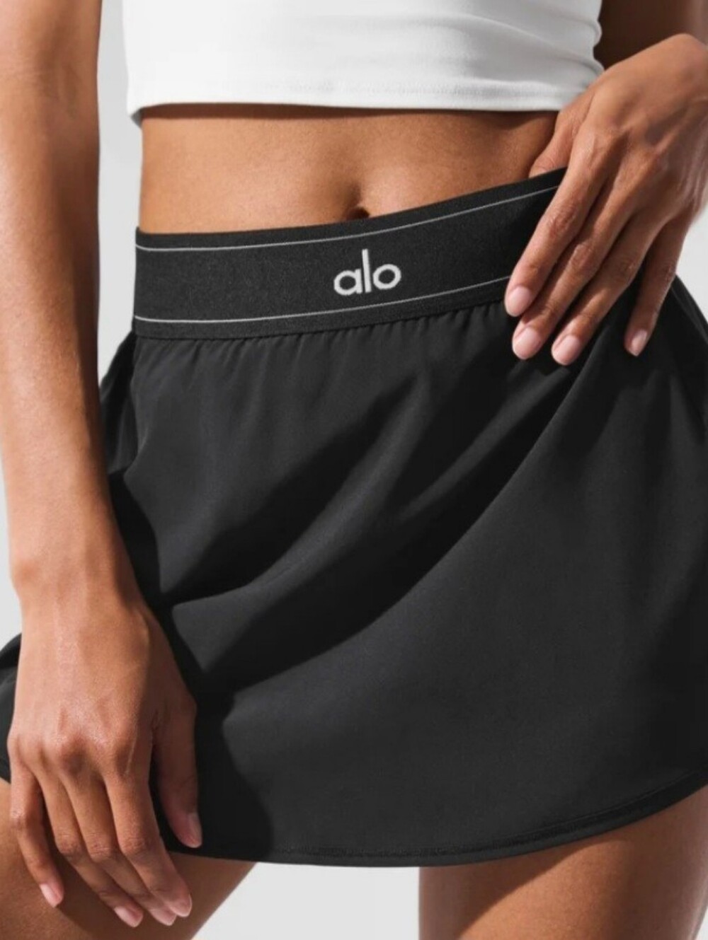 ALO Yoga Black Match Point Tennis Skirt with Branded Waistband